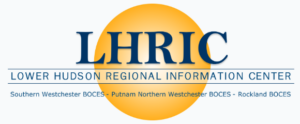 The LHRIC logo features a large yellow circle, symbolizing unity with its partners. Below, the text reads "Lower Hudson Regional Information Center" and lists "Southern Westchester BOCES - Putnam Northern Westchester BOCES - Rockland BOCES.